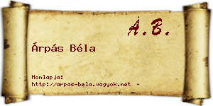 Árpás Béla névjegykártya